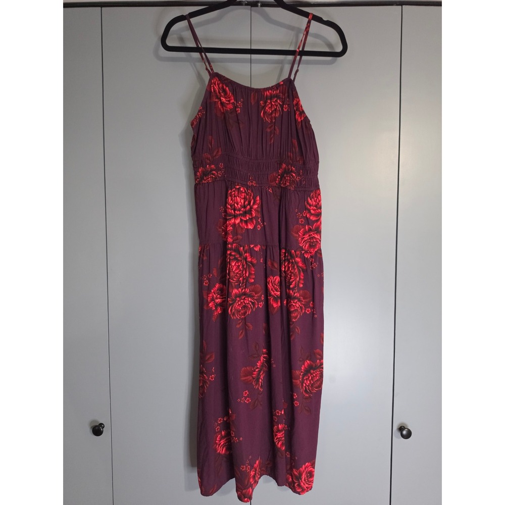 NWT Old Navy Midi Dress Small Purple Red Floral Smocked Sleeveless